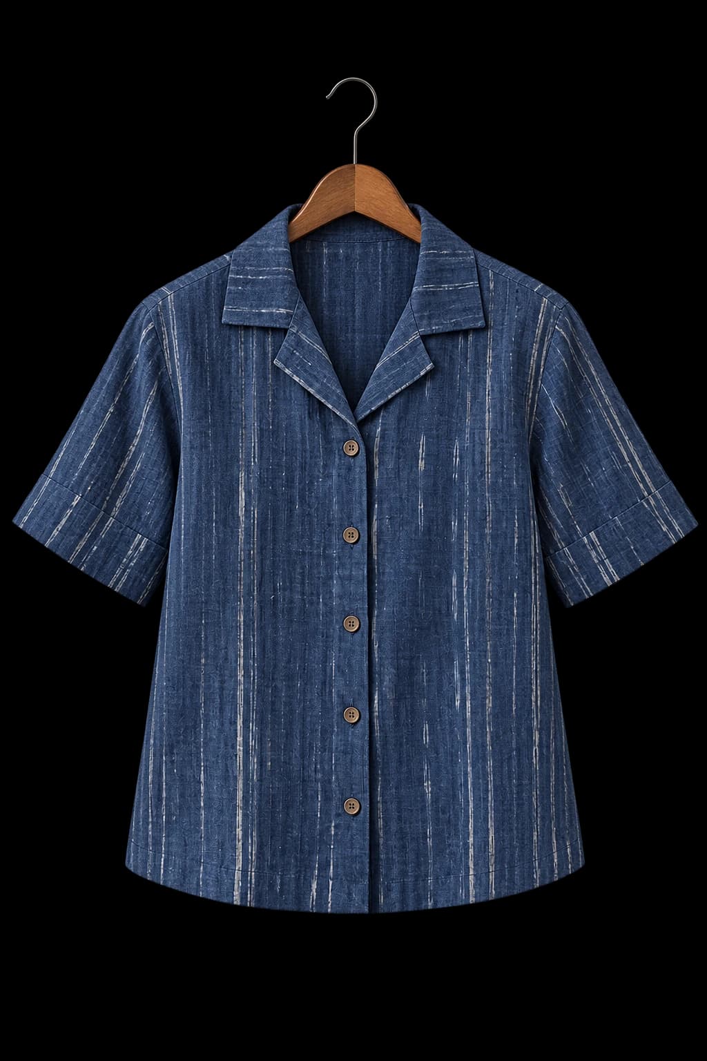 Bengal Camp Collar Shirt on a wooden hanger