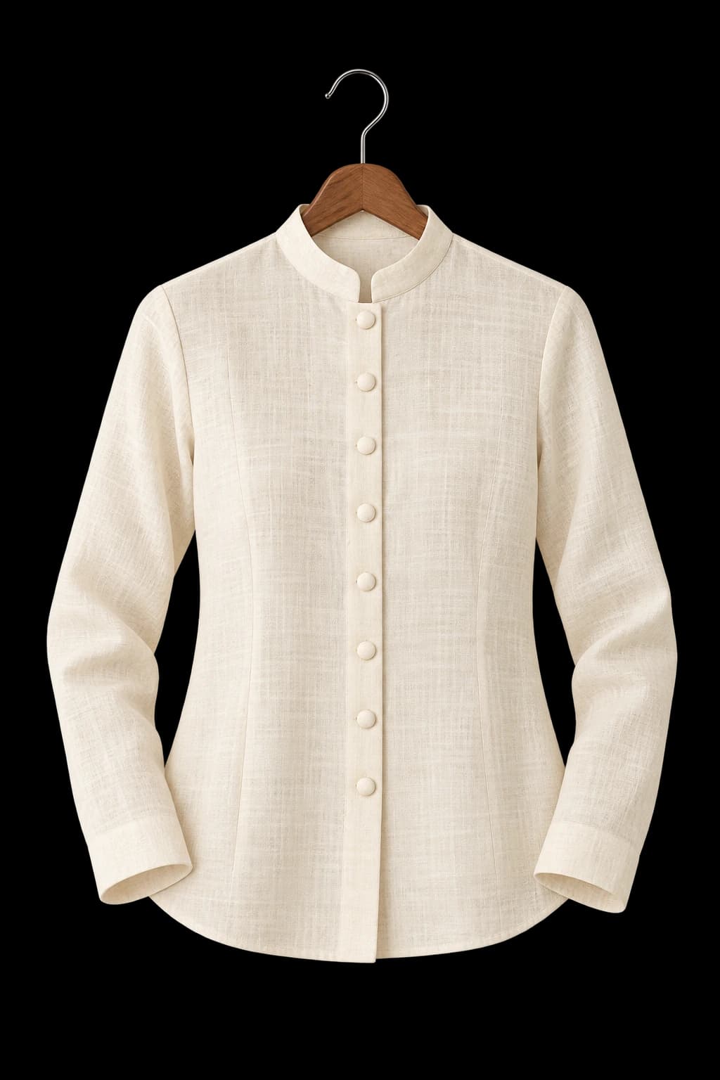 Chanderi Bandhgala Shirt on a wooden hanger